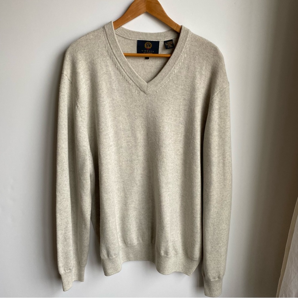 Viyella 100% Merino Wool V-Neck Sweater Cream Men’s XL